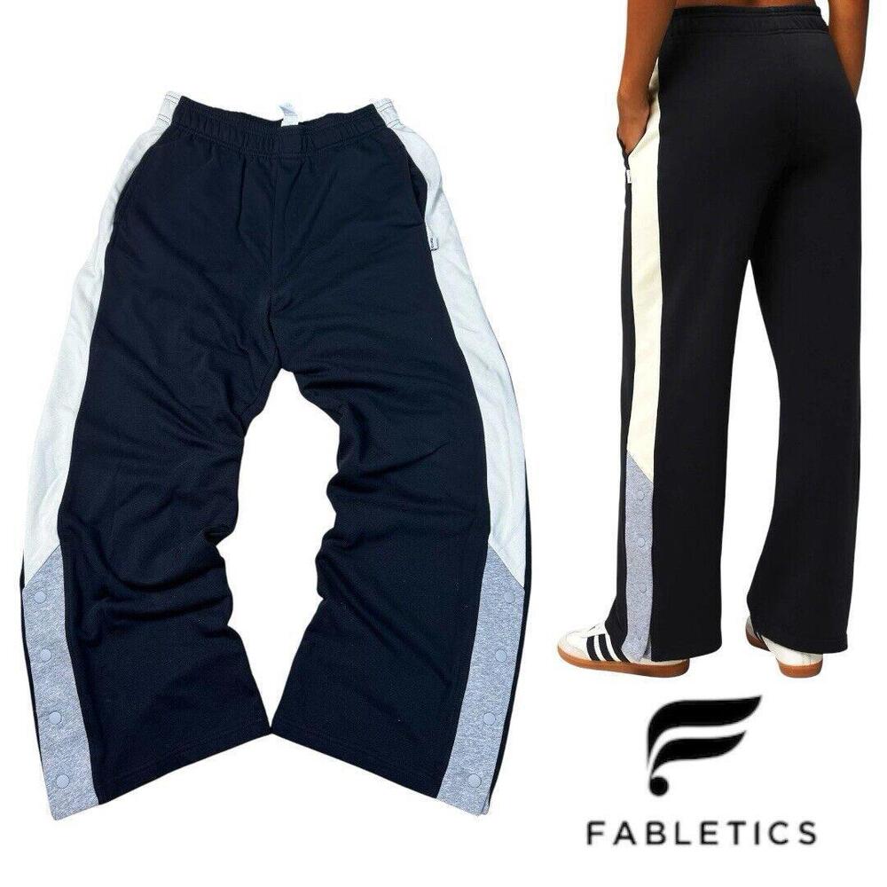 Fabletics Track Pants Year Round Terry Wide Leg Snap Button Fleece Sz L Gym